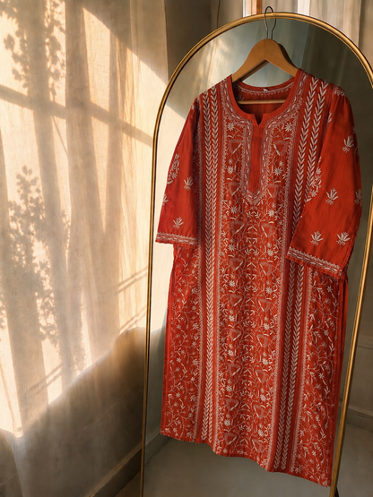 Zarqash – Pure Gold Chanderi Handcrafted Chikankari Kurta