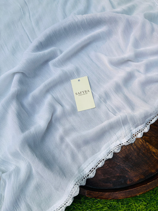 Pure Chiffon Dupatta with Four-Side Handcrafted Crochet Border