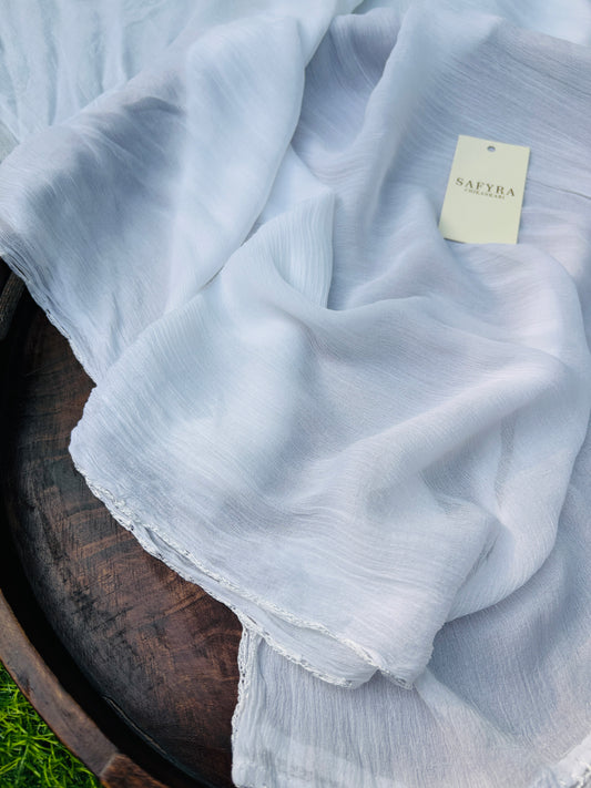 Pure Chiffon Dupatta with Four-Side Handcrafted Crochet Border