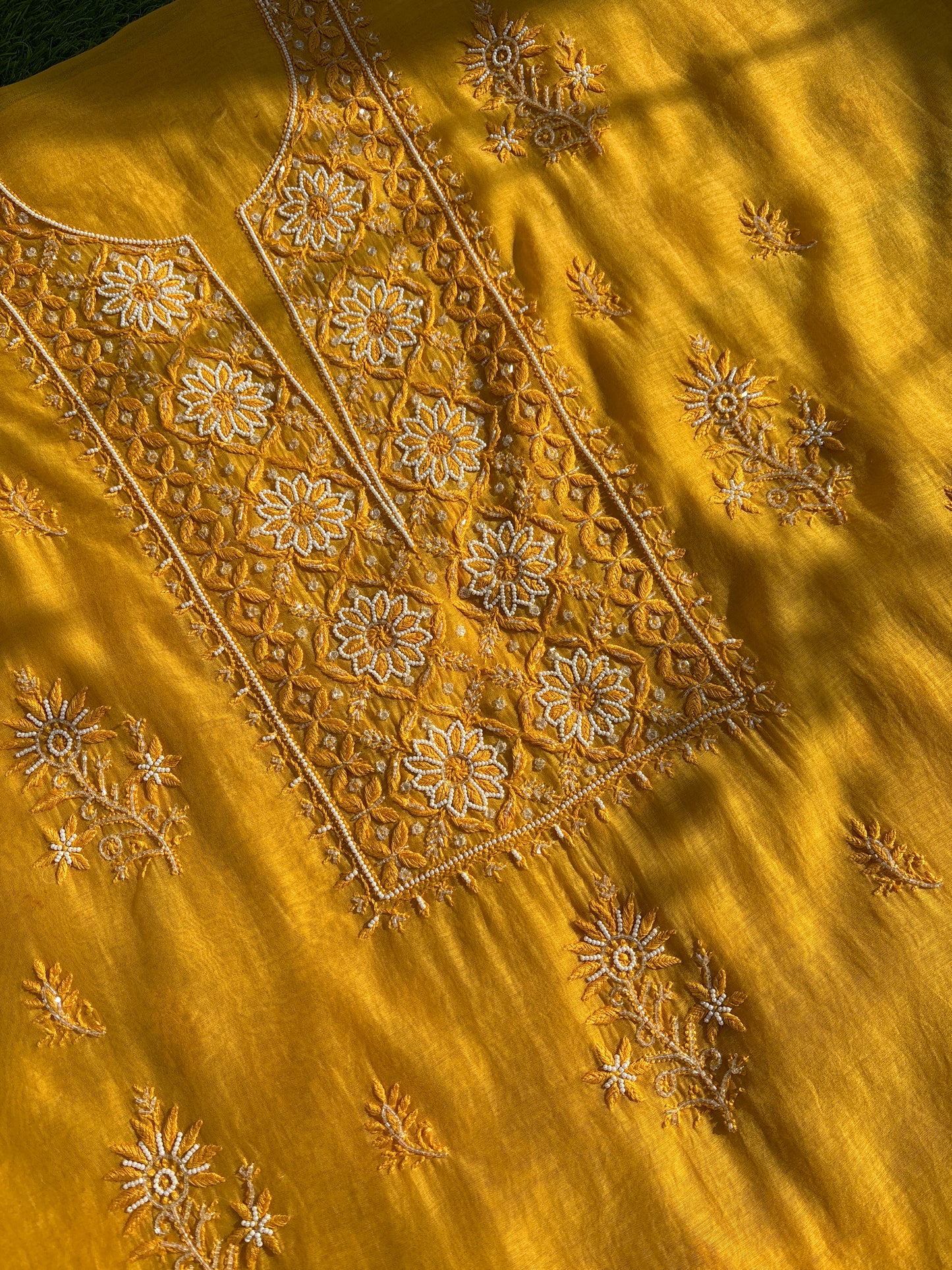 Pure Mul Chanderi – Mustard Yellow Unstitched Kurta + Dupatta Set
