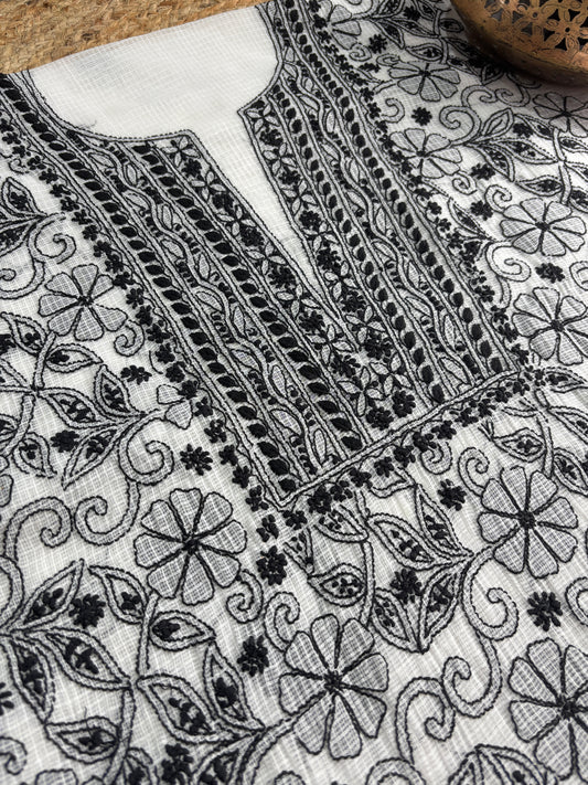 Kota Doria Full Jaal Unstitched Chikankari Kurta Dupatta set– Safyra Chikankari