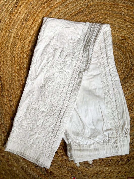 3D Chikankari Handcrafted Pants with Crochet Detailing