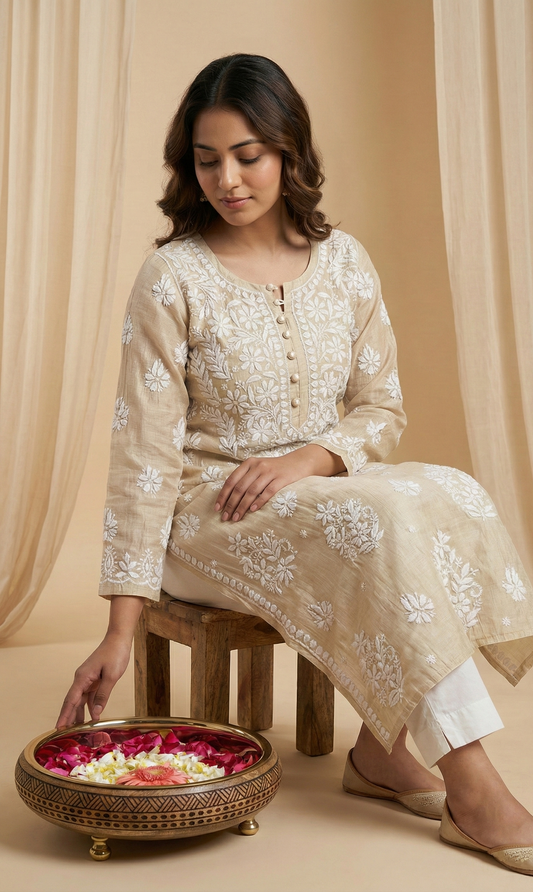 Zarish — Gold Tissue Handcrafted Chikankari Kurta
